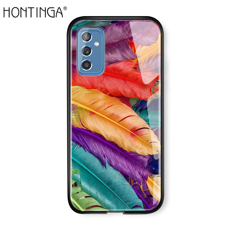 Hontinga Casing Case For Samsung Galaxy M52 5G Case Aurora Galaxy Space Sky Starry Gradient Casing Case Shockproof Tempered Glass Phone Case Back Cover Casing Hard Case For Girls For Women