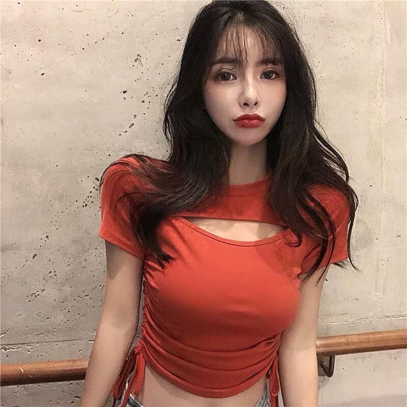 Áo Thun Lụa Form Croptop Phối Dây Rút Hai Bên Eo Kèm Khoét Ngực Quyến Rũ TTS0511