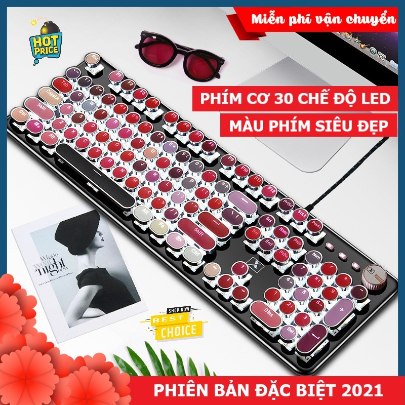 Bàn phím CƠ máy tính Lipstick K520 PRO LED đổi màu bản Đặc Biệt siêu đẹp phím cơ blue switch cho pc laptop màu sặc sỡ hơn 30 chế độ led khác nhau keyboard full size phím chơi game dùng làm việc cực đã