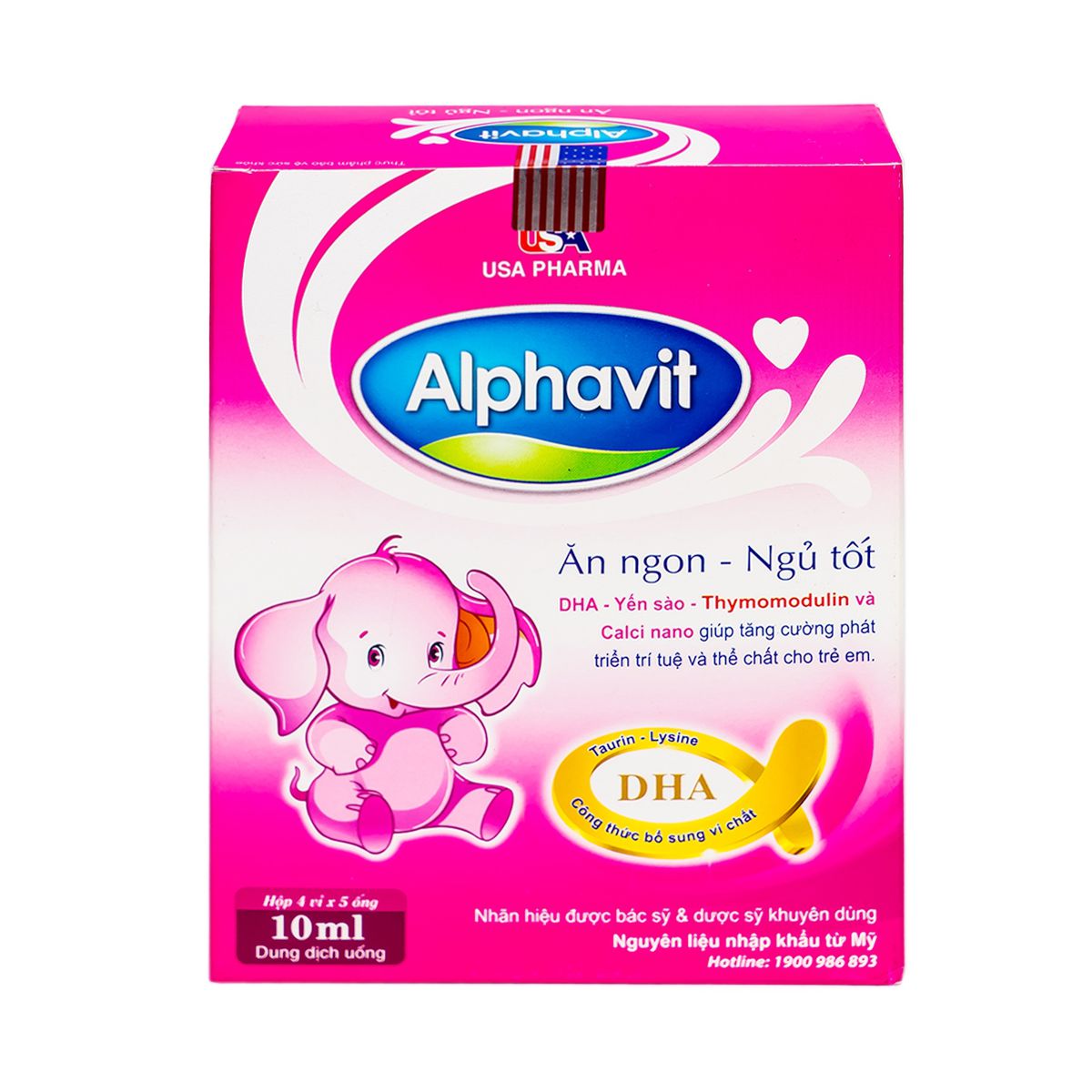 Dung dịch uống Alphavit USA Pharma hỗ trợ ăn ngon ngủ tốt (20 ống x 10ml)