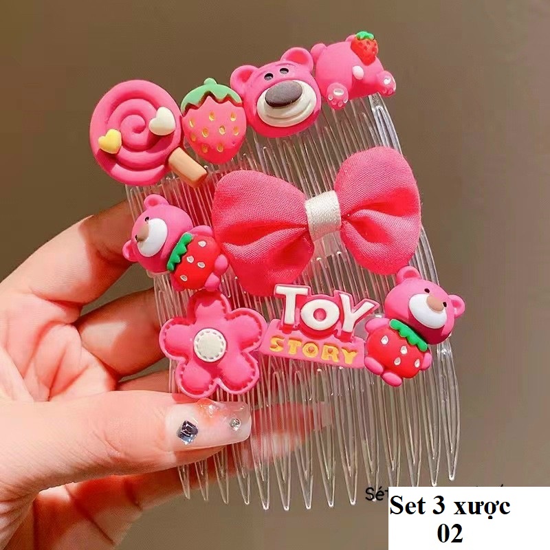 [MỚI - VOUCHER 15%] Set 3 xược cài tóc mái gấu dâu hồng cho bé