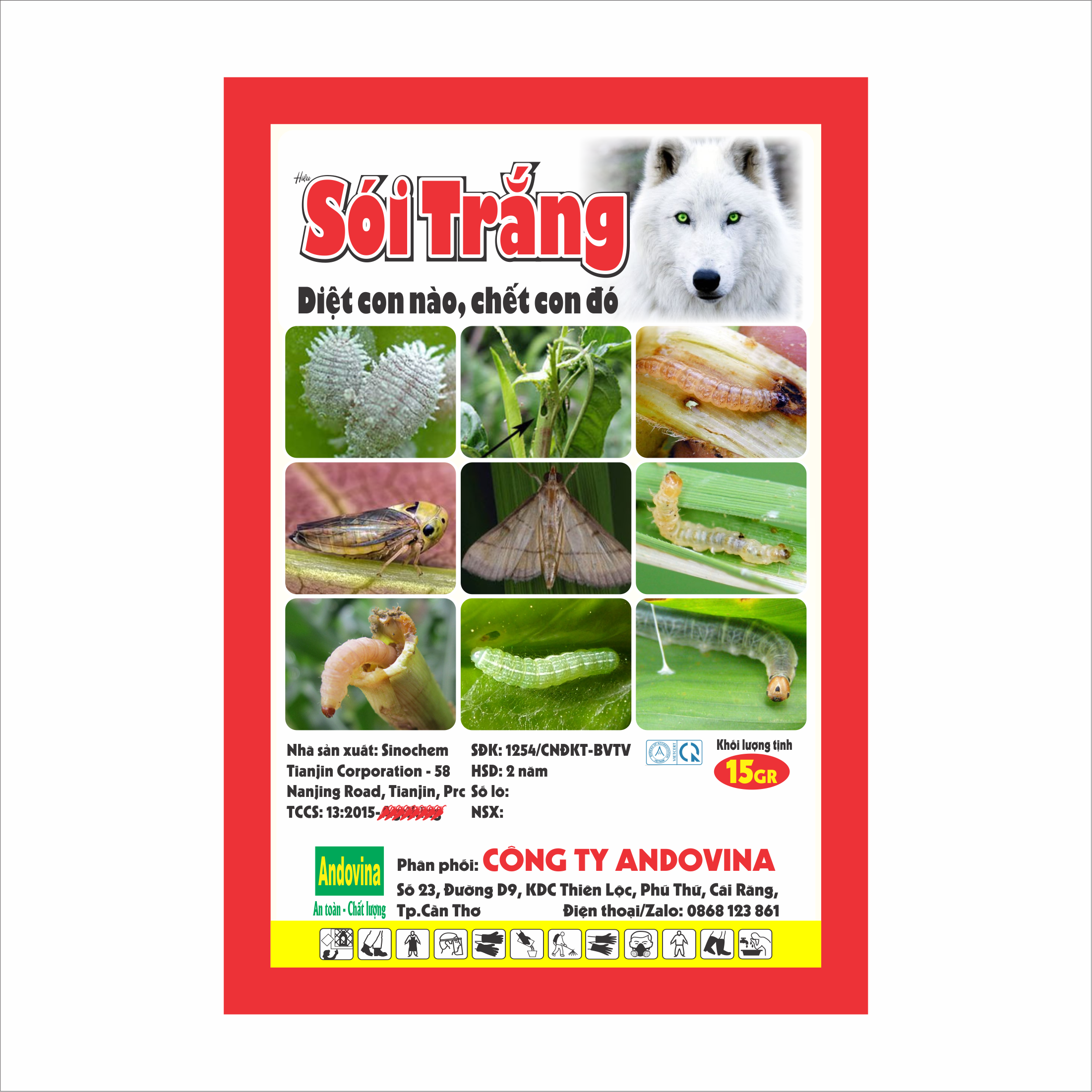 Sói trắng 15gr - phòng trừ: sâu ăn lá, sâu đục thân, sâu đục ngọn, sâu đục quả, sâu ăn bông, bọ trĩ, rầy xanh, rầy bông xoài, bọ nhảy