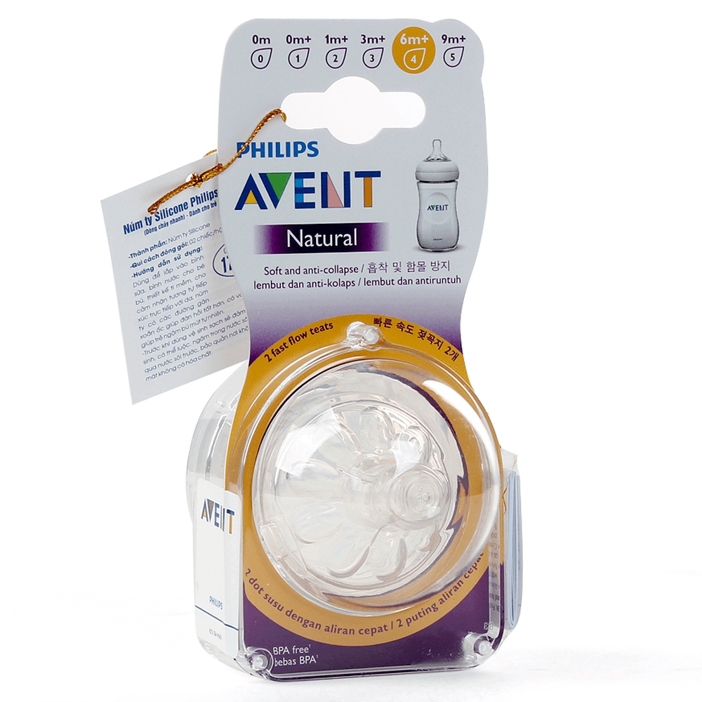 Vĩ 2 núm ty silicone Philips Avent mô phỏng tự nhiên (SCF654/23, 6M+)