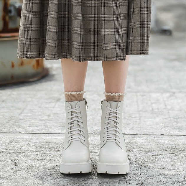 Platform Combat boots - Boots da bò nữ