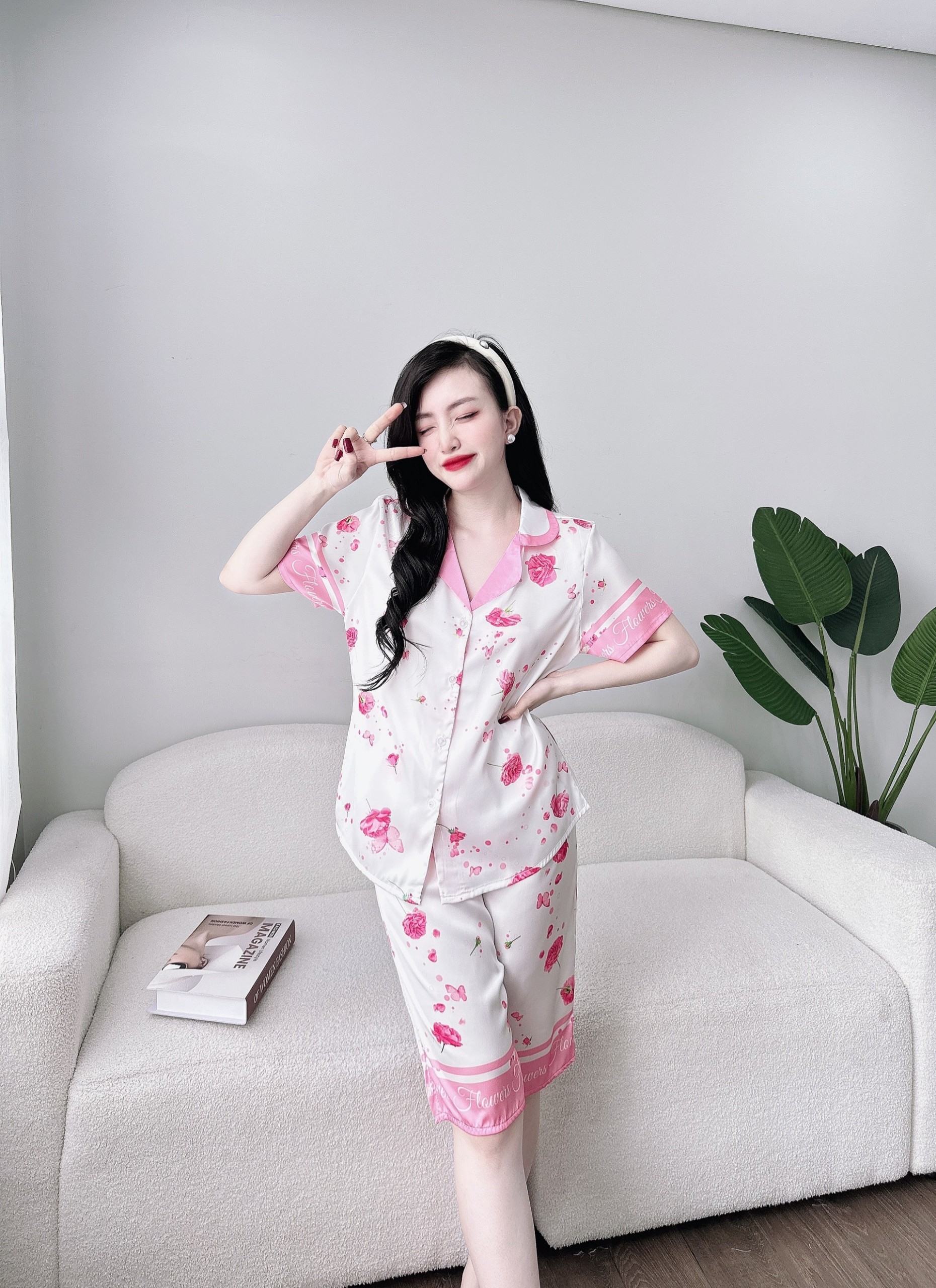 Bộ lửng lụa tay ngắn nhiều họa tiết dễ thương