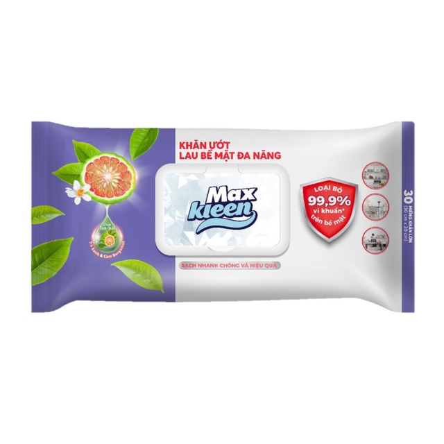 Combo 4 Bịch Khăn Ướt lau Bề mặt đa năng MaxKleen 30 miếng/bịch