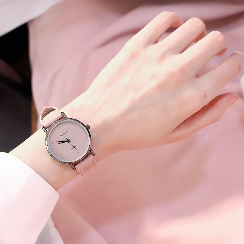 Đồng hồ thời trang nữ Viser viền đen dây da