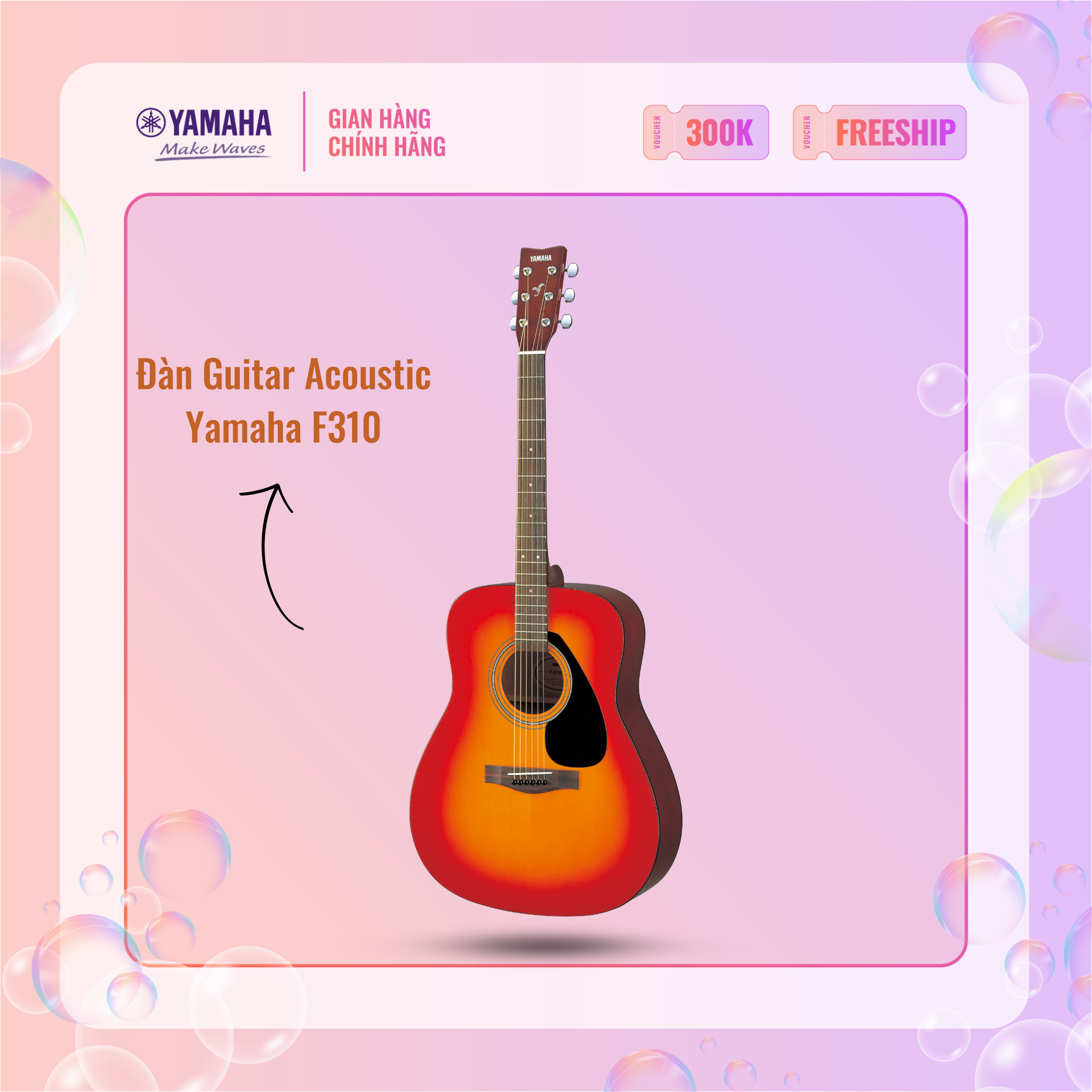 [Trả góp 0%] Đàn Guitar Acoustic YAMAHA F310 - Thiết kế truyền thống, âm thanh ấm áp, tròn trịa, phù hợp cho người mới bắt đầu chơi đàn, bảo hành chính hãng 12 tháng