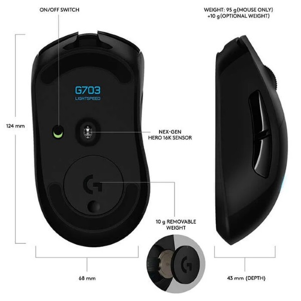 Chuột Không Dây Máy Tính G703 HERO Lightspeed Wireless Có Led, Pin Sạc Dùng Cực Trâu Kiểu Dáng Gọn. CHUYÊN CHO GAME THỦ. GấuMẹ Store