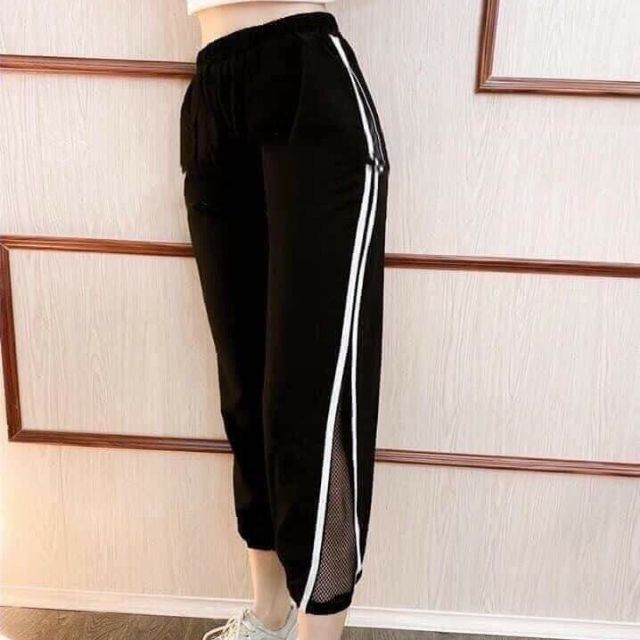 Quần jogger nữ - mẫu phối lưới sọc sườn