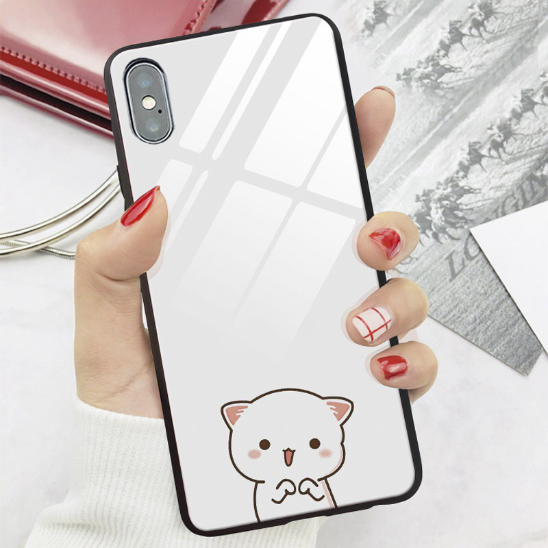 Ốp iphone ốp kính cặp đôi mèo đáng yêu cho iphone 6 s plus 7 8 plus Xr X s max 11 11 pro max 12 mini 12 pro max Se2
