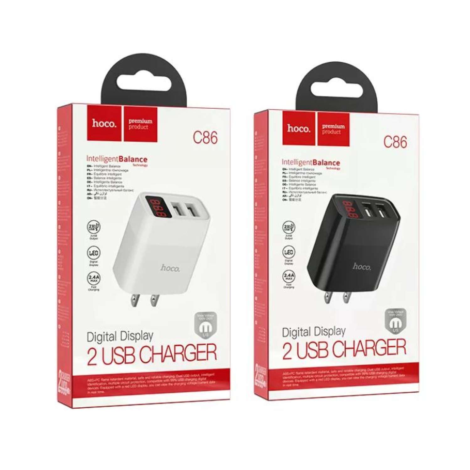Cốc sạc nhanh 2.4a hoco c86 2 cổng usb màn hình led - dành cho mọi thiết bị.