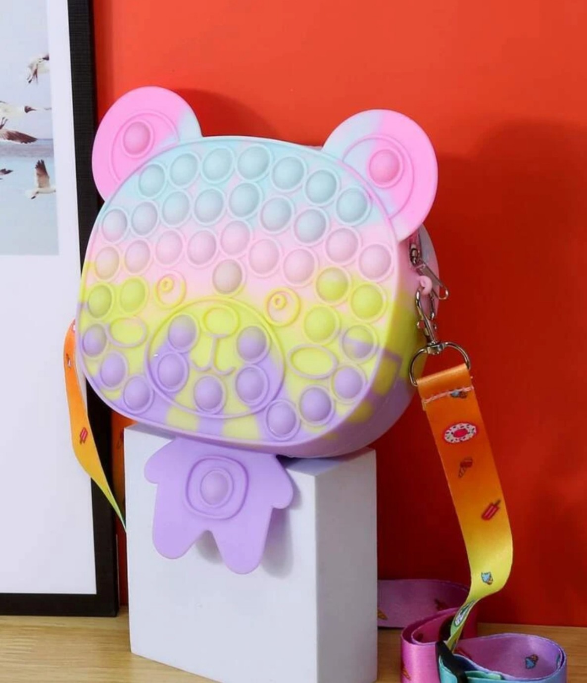 Túi đeo chéo POP IT size lớn hình thú bằng silicon