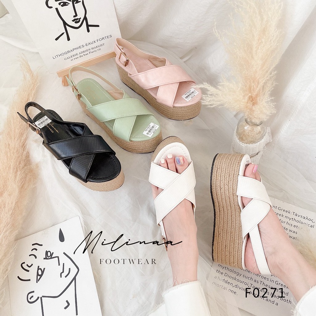 GIÀY SANDAL NỮ ĐẾ XUỒNG VIỀN CÓI 7P HAI QUAI CHÉO HẬU GÀI F0271