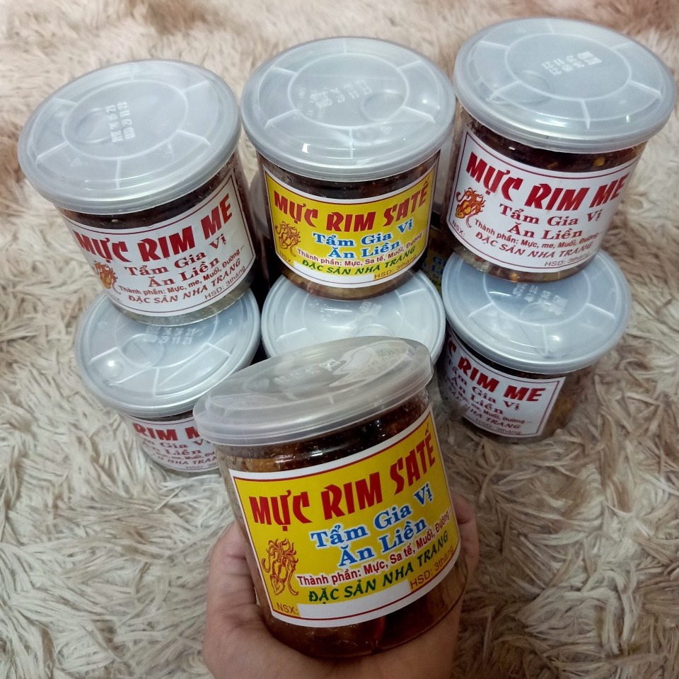 Mực rim sa tế nguyên con - lon pet 220gram