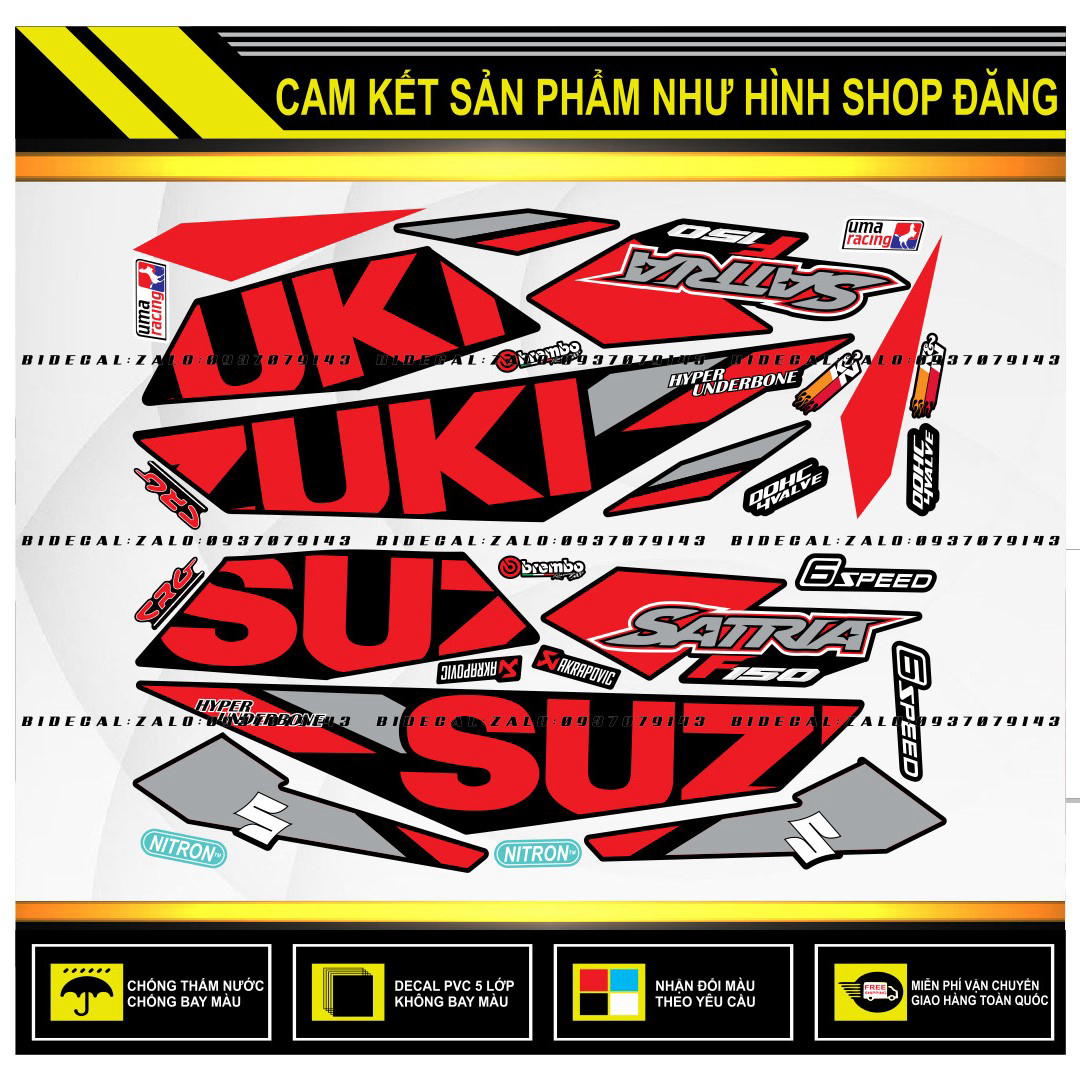 TEM RỜI SATRIA FI CHẾ MẪU 2020 ĐỎ ĐEN ( DECAL CAO CẤP - KHÁNG NƯỚC - KHÔNG BAY MÀU )