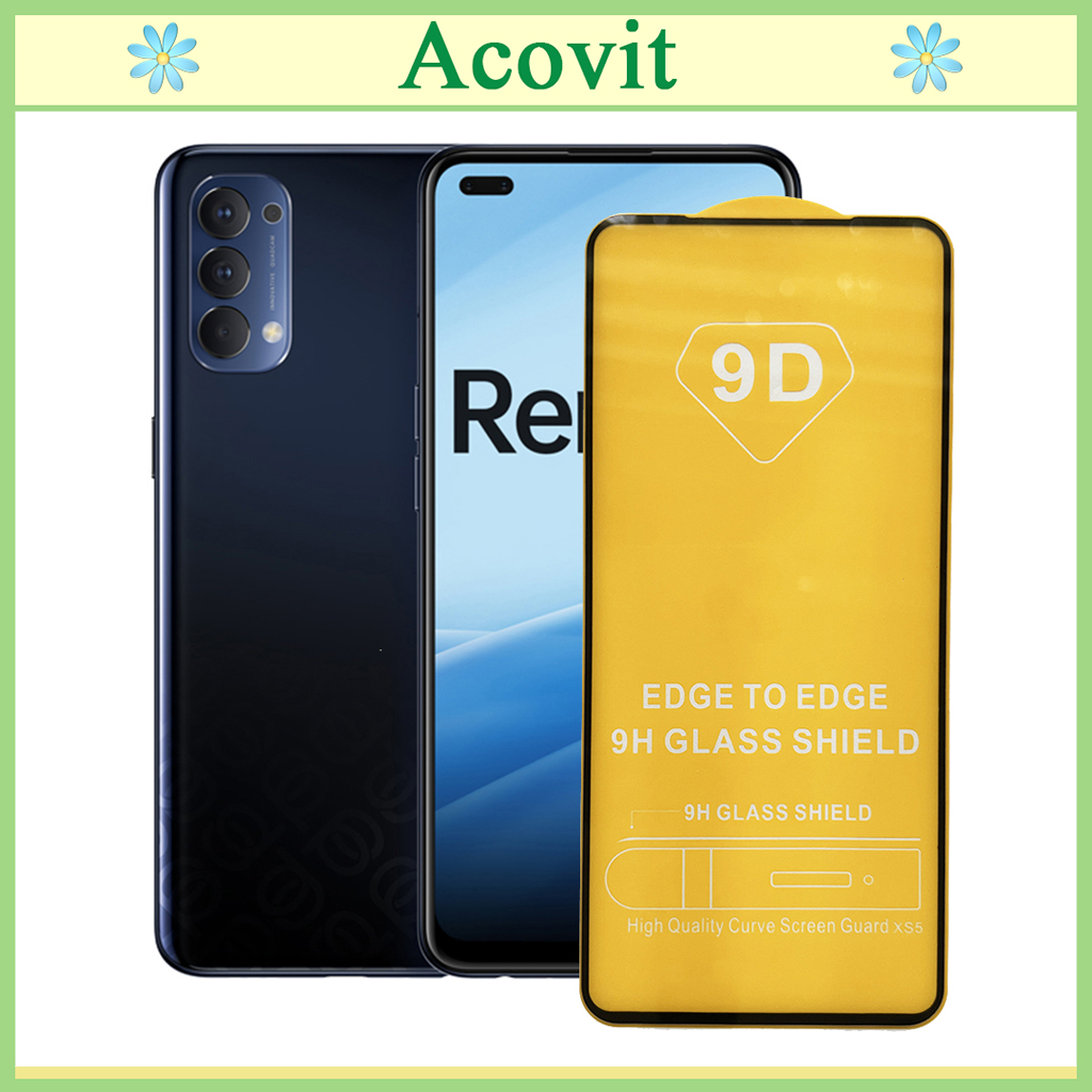"Kính cường lực 9D Oppo Reno 4 " _ FULL Màn Hình _ Độ Cứng 9H _ Anh thật Sản Phẩm _ ( Tặng kèm bộ giấy lau Màn hình) Acovit"