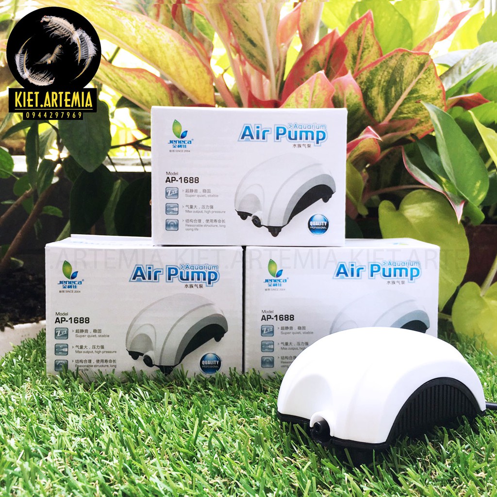 Máy sủi oxy 1 vòi Jeneca AP 1688 chính hãng tiết kiệm điện cho bể cá cảnh - tặng kèm dây khí và viên sủi