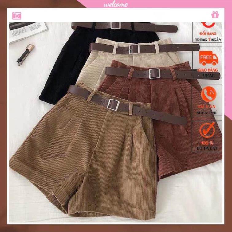Quần short lưng cao vải nhung thời trang cá tính cho nữ