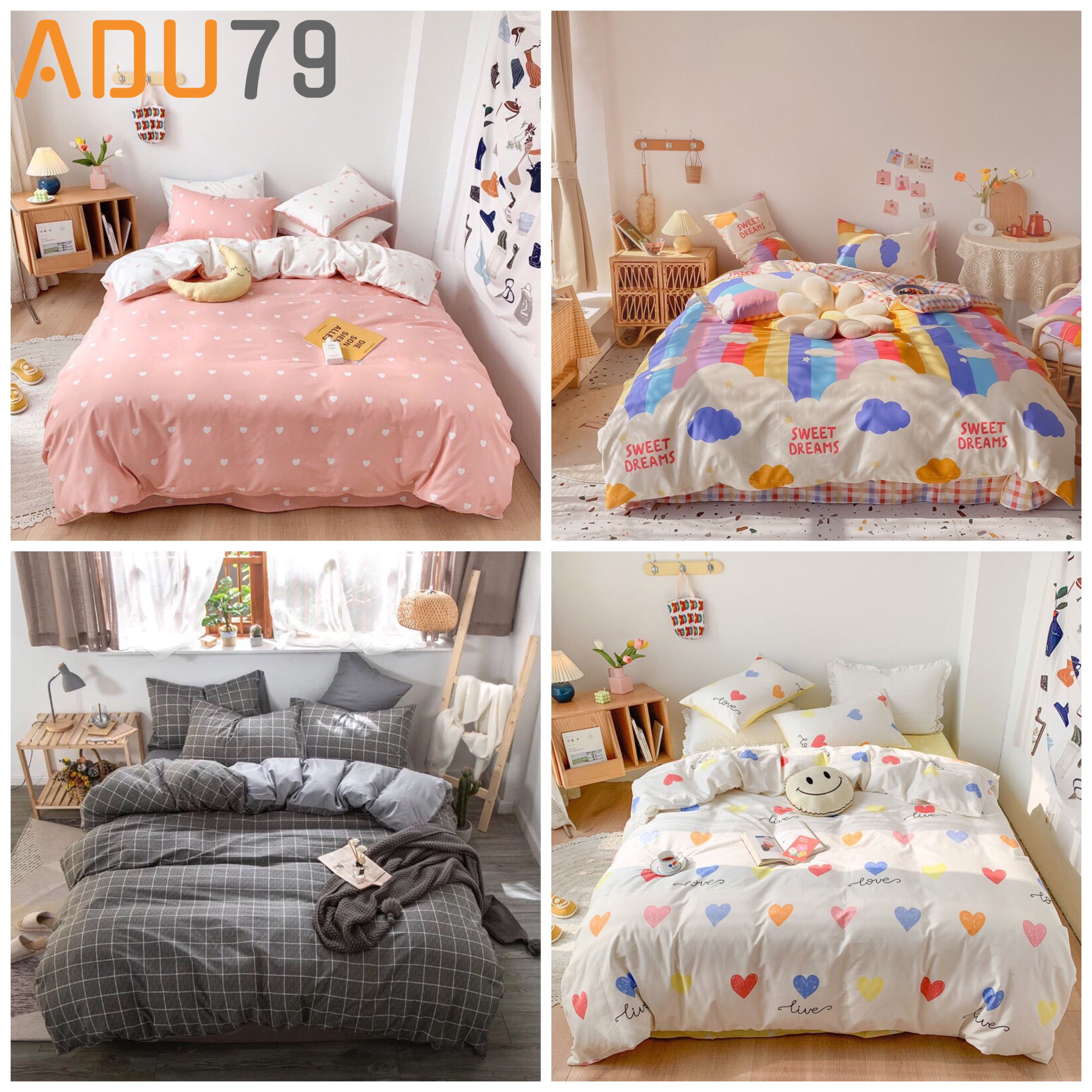 [ FREESHIP ❤️] Bộ Set Ga Giường Nệm Và Vỏ Gối CHƯA GỒM CHĂN Cotton Korea ADU79 Bedding Đủ Kích Thước Trải Nệm 1m4, 1m6, 1m8