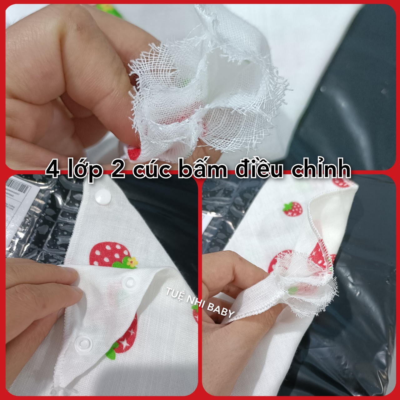 Yếm xô 4 lớp có cúc bấm cho bé