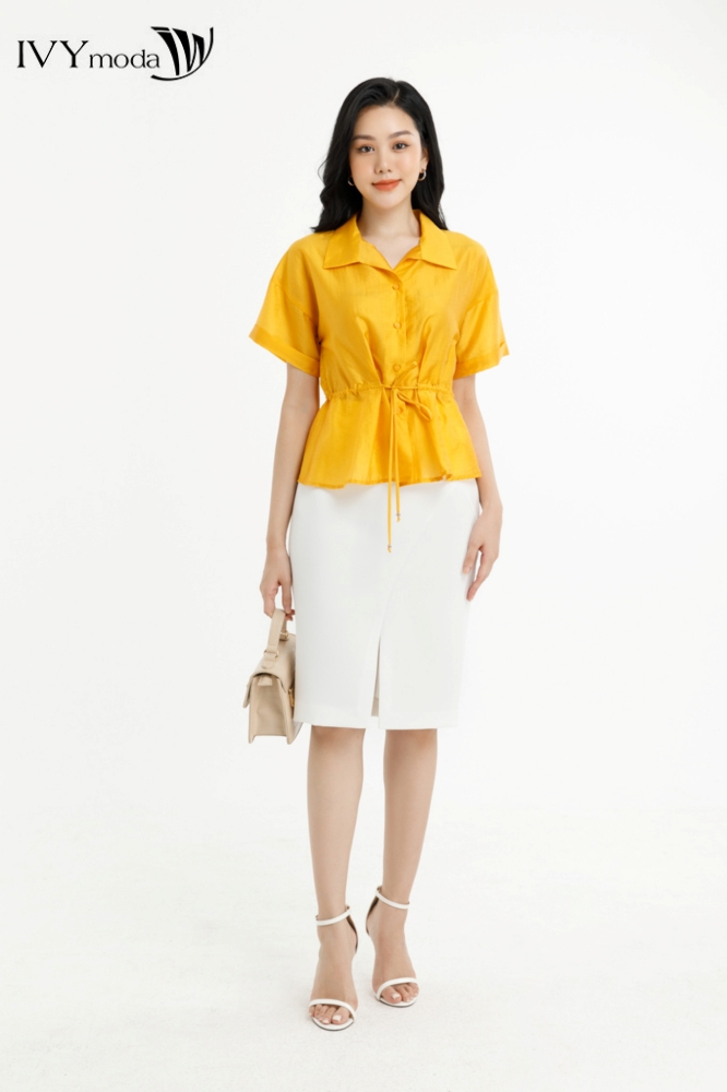 Áo sơ mi lụa dây rút eo IVY moda MS 16M7737
