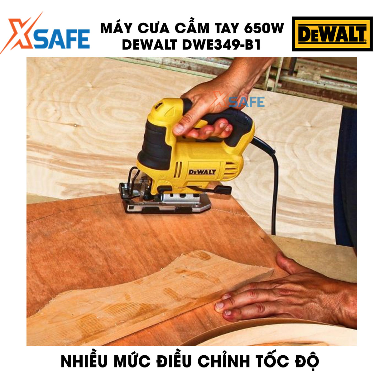 Sawing Machine handheld 650W DeWalt dwe349-b1 multi speed level. Machine saw DeWalt equipped with LED light support, smart design right compartment contains blade, ability to saw wood 75mm iron 5mm, genuine warranty 3 years-product genuine XSAFE