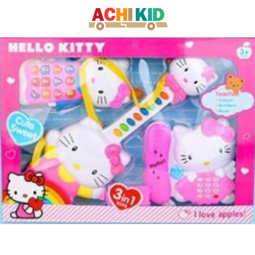 BỘ ĐÀN HELLO KITTY 3TRONG 1 CHO BÉ, ĐÀN HELLO KITTY HỒNG