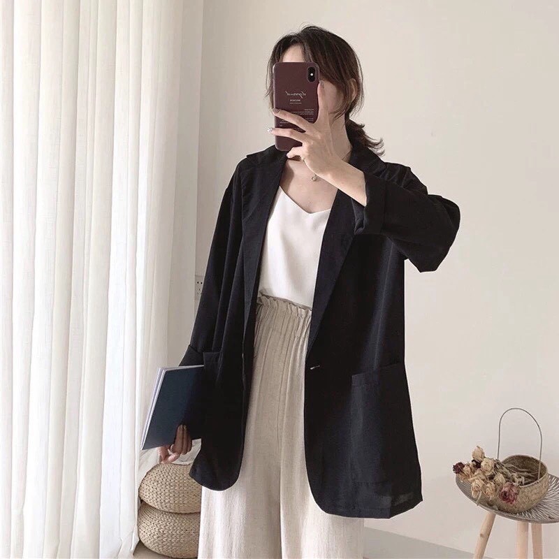 Blazer trơn đen hàn quốc 1 lớp áo vest blaer-amandastore