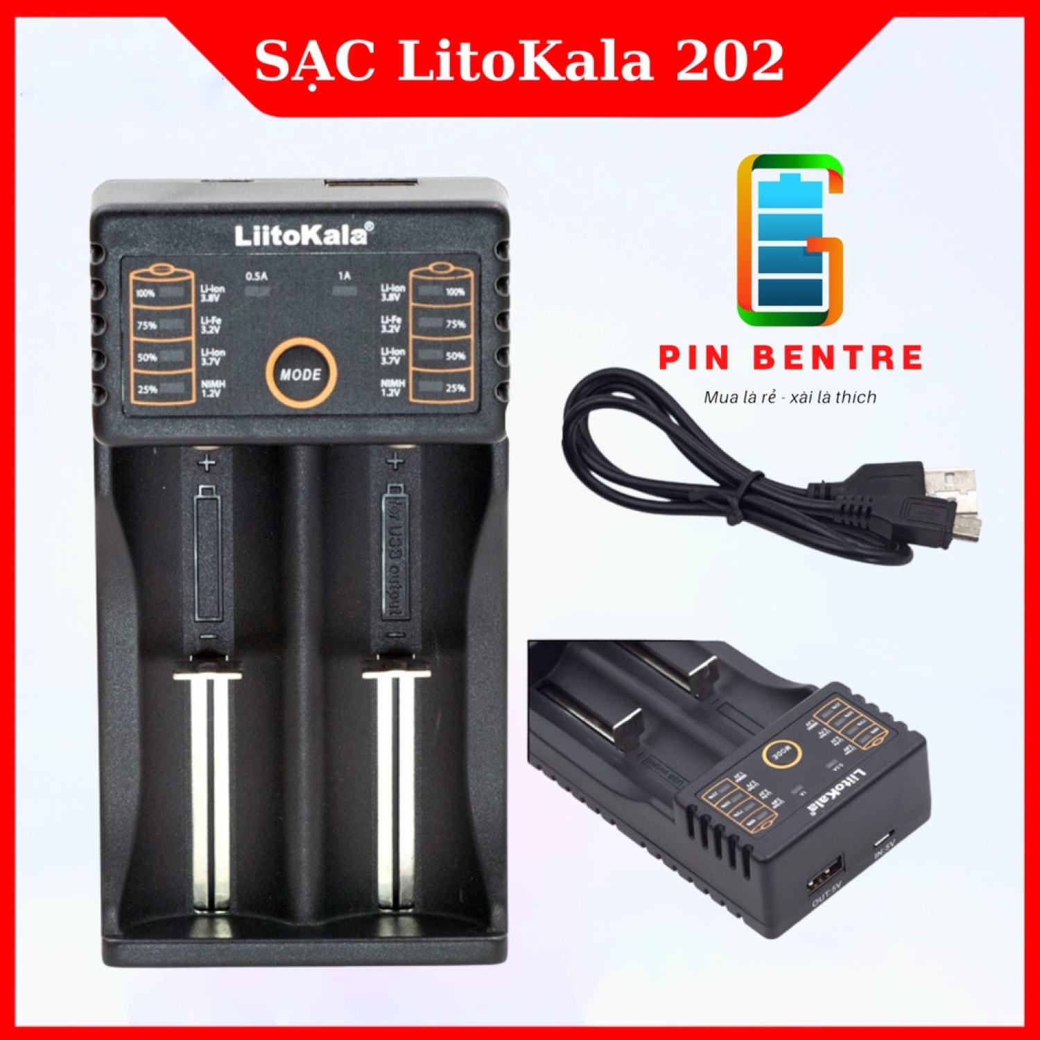 Bộ sạc đa năng liitokala lii-202 usb sạc pin aaa,aa,nimh 1.2v,pin li-ion 3.7v , pin li-fe 3.2v