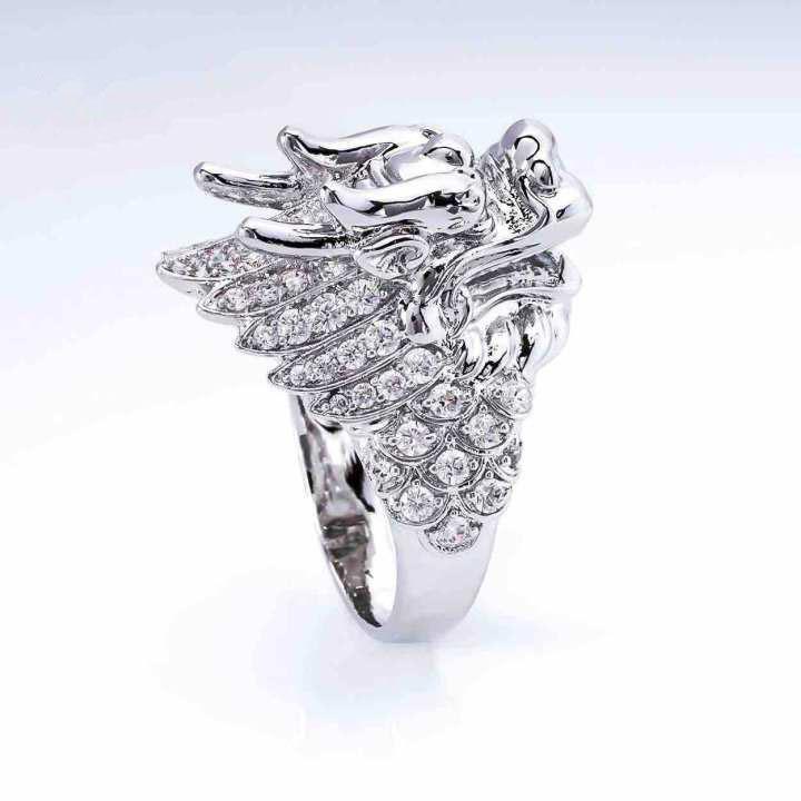Nhẫn Đầu Rồng Bằng Titanium Màu Bạc- Bảo Hành 12 tháng