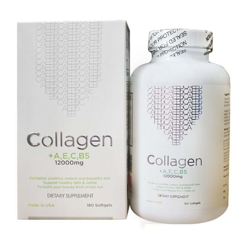 Viên Uống Đẹp Da Chống Lão hoá Collagen +AEC B5 12000MG USA - Hộp 180 Viên