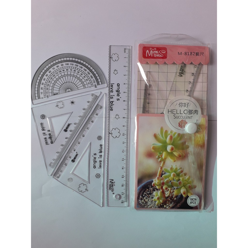 Bộ Thước Kẻ, Eke, Đo Độ 8182 - Gồm 4 Món: Thước Kẻ, 2 Eke, Thước Đo Độ