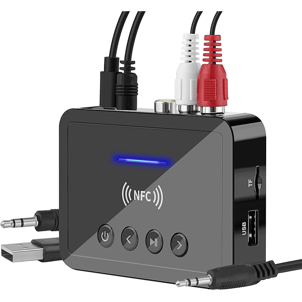 Bluetooth 5.0 receiver transmitter fm stereo aux 3.5mm jack rca wireless nfc bluetooth audio adapter for tv pc headphone