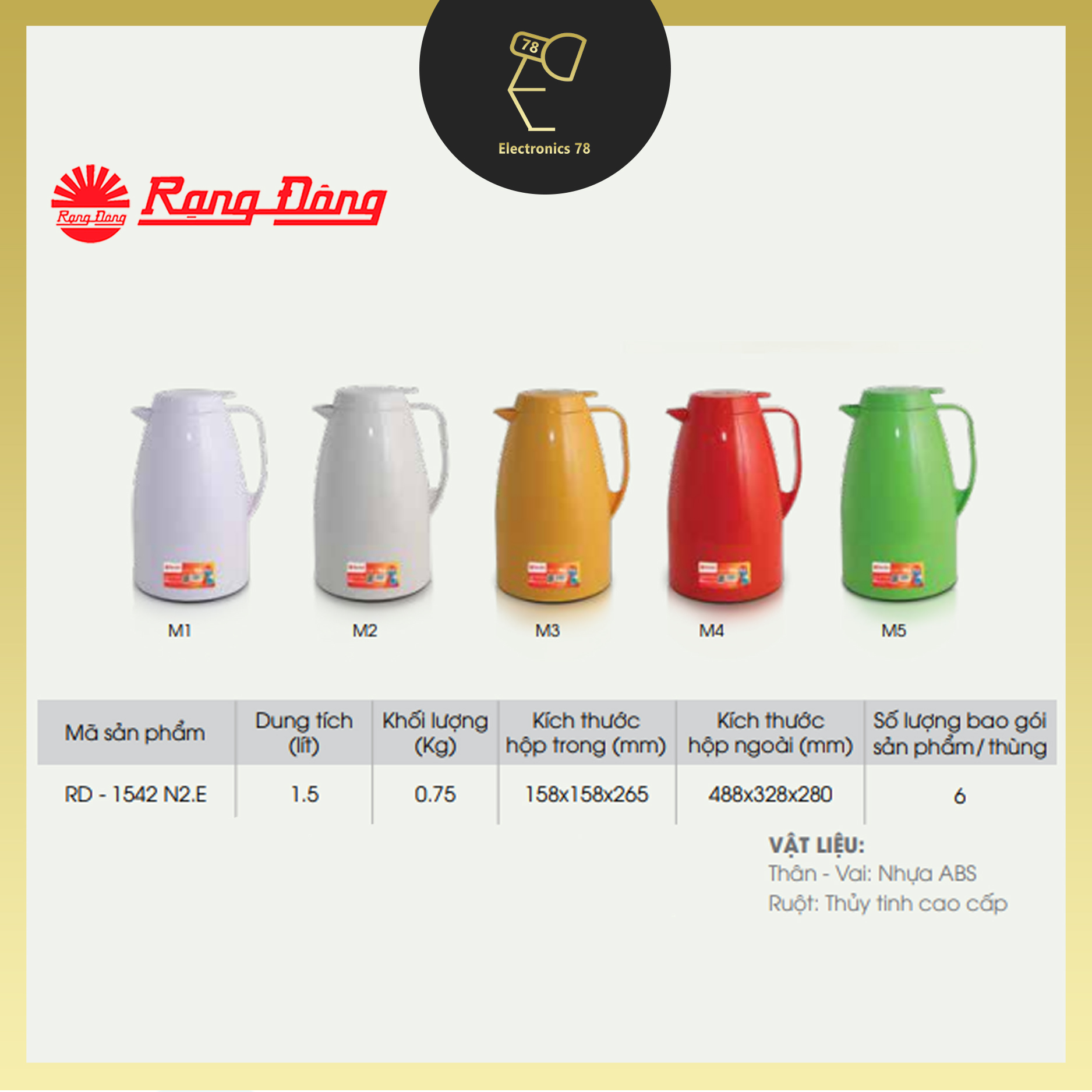 Phích pha trà, giữ nhiệt Rạng Đông - 1542 N2.E [1.5 Lít]