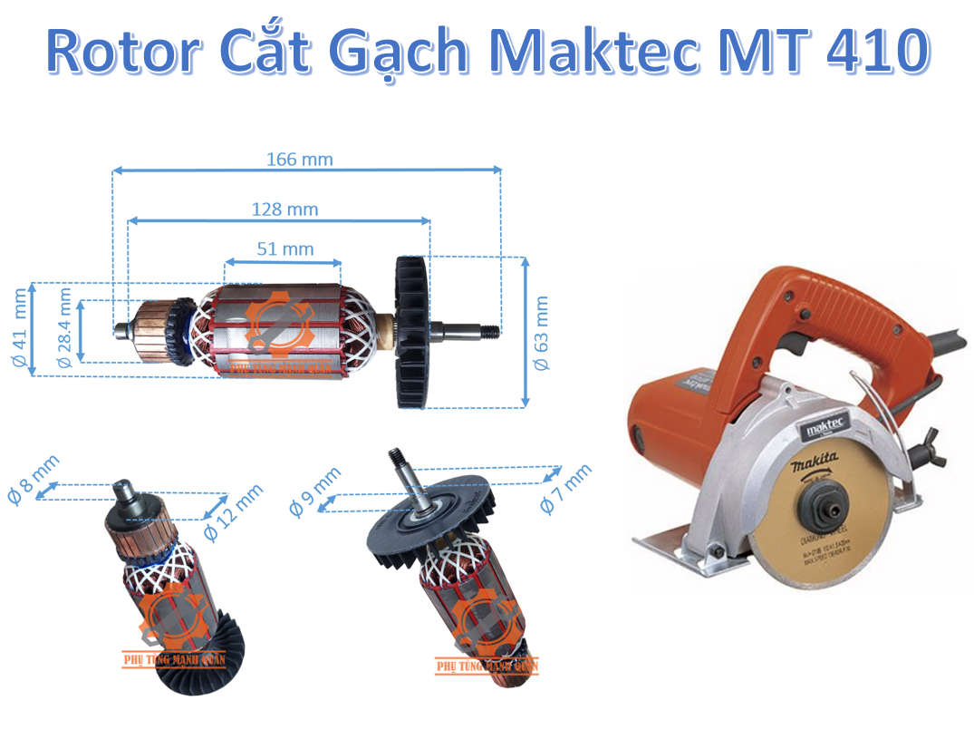 Rotor/Ruột Máy Cắt Gạch Maktec MT413/MT410/MT412,Makita 4100, SAFUN, Hitachi, Master, Hanke các loại tặng kèm chổi than 7x11 lò xo