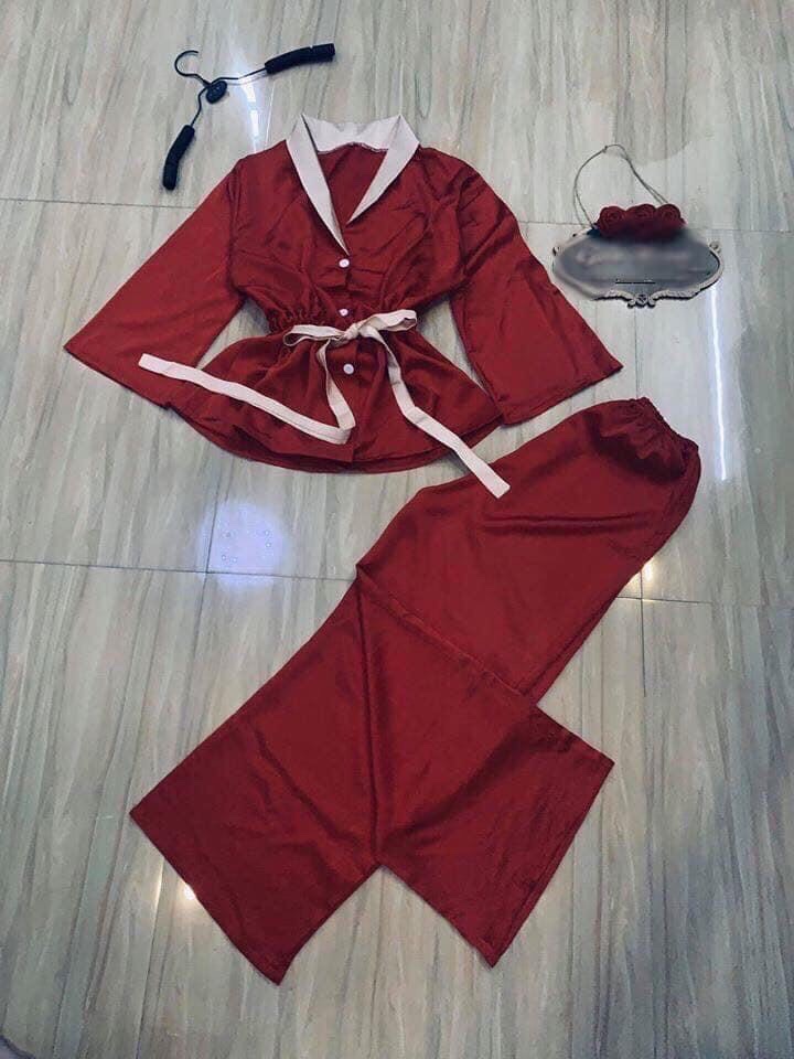 [HCM]Set Bộ Đồ Ngủ Có Dây Thắt Eo  Phi Lụa Bóng Mềm Mại Thoải Mái Thoáng Mát Qc