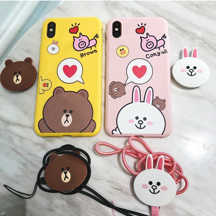 Ốp lưng dành cho Iphone 12 Mini,12,12 Pro,12 Pro Max,11,11 pro,11 pro max,5,5s,6,6s,6 plus,6s plus,7,8,7plus,8 plus,X,XS,XS Max,Ốp lưng dành cho Iphone silicon Gấu Browny Thỏ Cony tặng dây đeo và giá đỡ-I01