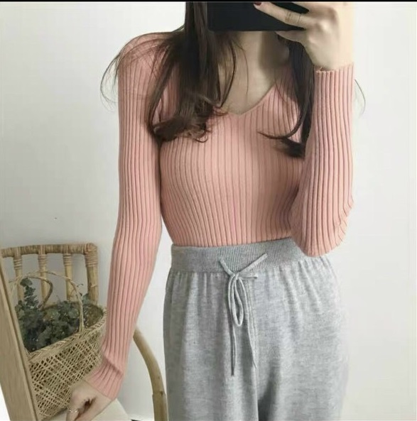 Áo len cổ tim dài tay -chất len tơ mềm ấm