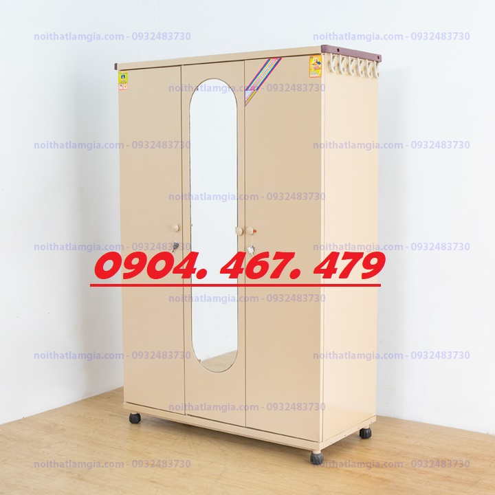 TỦ SẮT TRUNG HƯNG 3 CÁNH MÀU CÀ PHÊ - HÀNG MỚI 100%