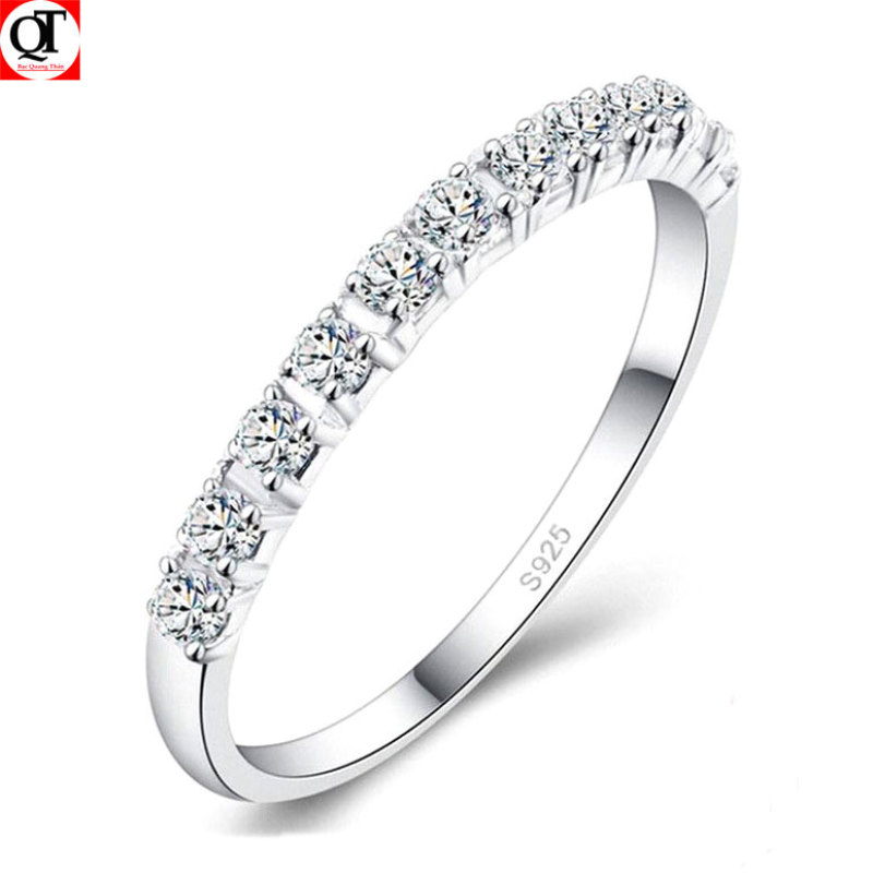 Nhẫn nữ Bạc Quang Thản, nhẫn bạc nữ bản nhỏ gắn đá cobic tấm trắng sáng chất liệu bạc thật không xi mạ có thể chỉnh size tay yêu cầu, phong cách trẻ trung thích hợp đeo tại các buổi dạ tiệc, sinh nhật, làm quà tặng – QTNU52