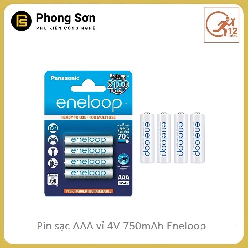 Pin Sạc AAA Panasonic Eneloop 750mAh Vỉ 4 Viên (Trắng)