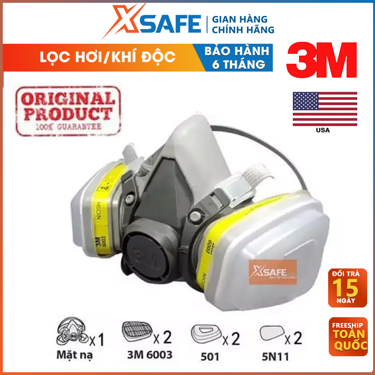 Gas masks 3m 6200 Set 7 dish -mask epidemic prevention, anti-dust, anti-poison paint sprayer autumn. ốc, welding blow-steam purifier inorganic, organic-product genuine xsafe