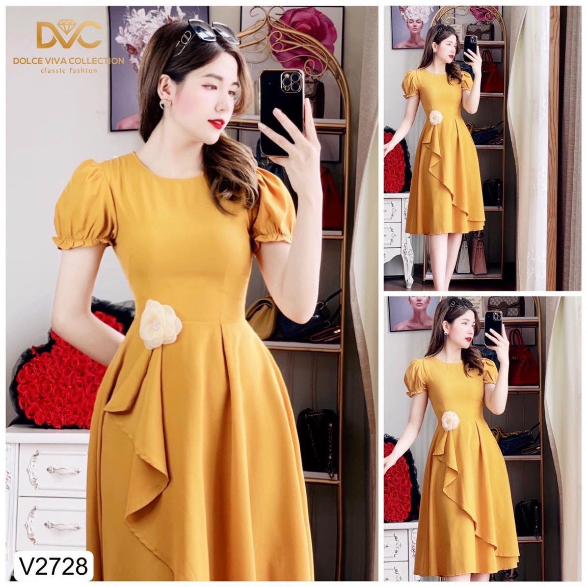 ĐẦM XÒE TIỂU THƯ DỰ TIỆC ĐÍNH HOA EO DỄ THƯƠNG