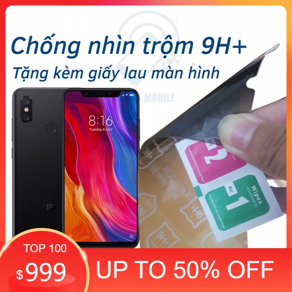 Dán chống nhìn trộm xiaomi mi 8, mi 8 ee, mi 8 lite, mi 8 se, mi 8 pro - dán cường lực dẻo nano 9h+