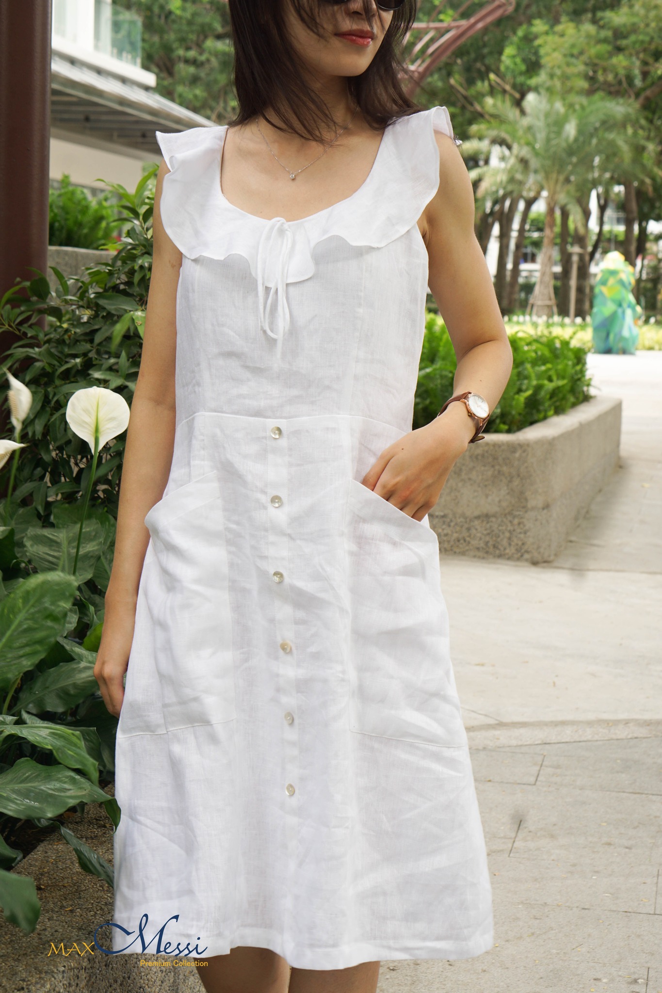Đầm linen vai bèo - MaxMessi