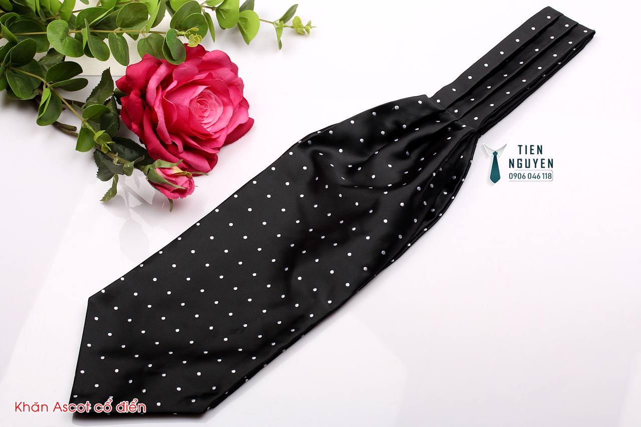 Ascot Cổ Điển - Khăn Quàng Trong Áo Sơ Mi Nam Đen Chấm Bi, Tiennguyen