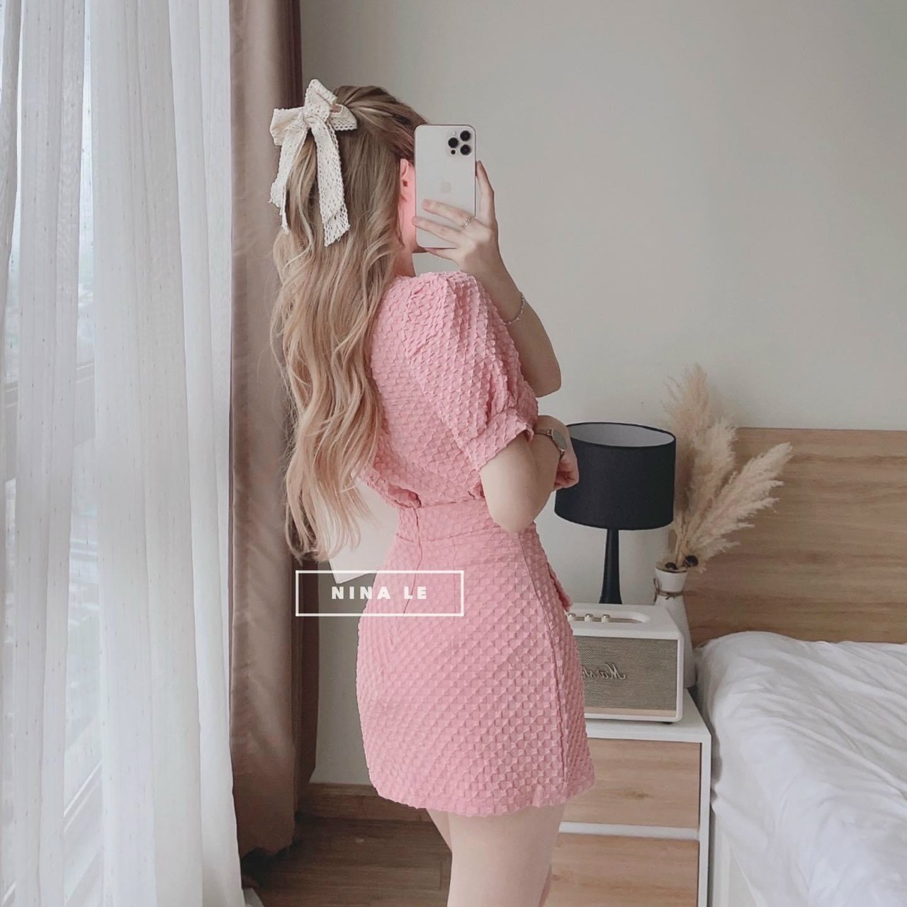 sét quần áo nữ sét áo & chân váy (Thun sau lưng, Khóa kéo bên, có lót trong)