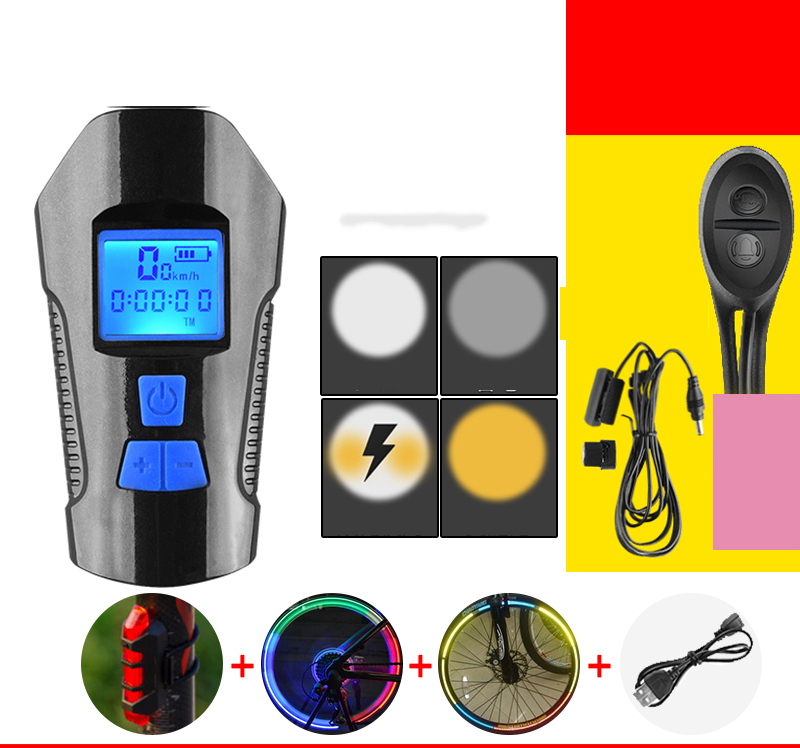 ⚡miễn phí vận chuyển⚡đèn xe đạp-đèn pha xe đạp sạc usb chống nước đèn pha xe đạp 4 chế độ sáng với phụ kiện còi xe đạp 120db