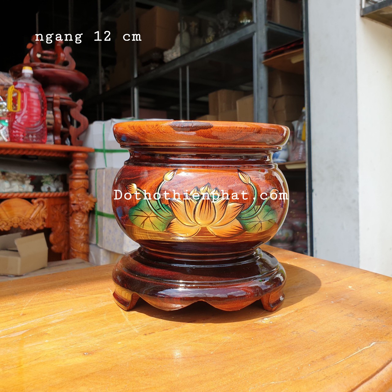 Bát nhang gỗ tràm bông vàng đường kính 12 cm